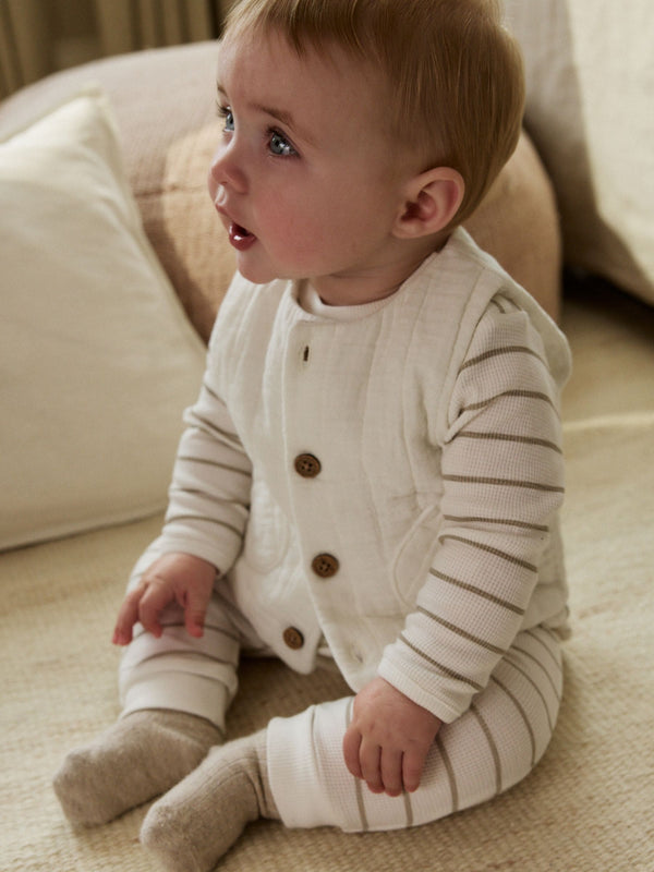 White Stripe Baby Gilet Top and Leggings Set (0mths-2yrs)