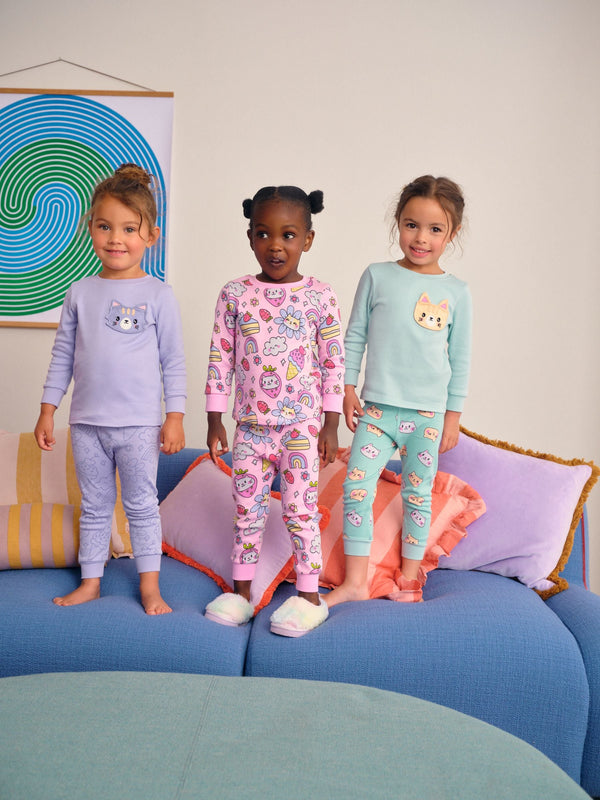Purple Cat Print Snuggle Pyjamas 3 pack (9mths-10yrs)