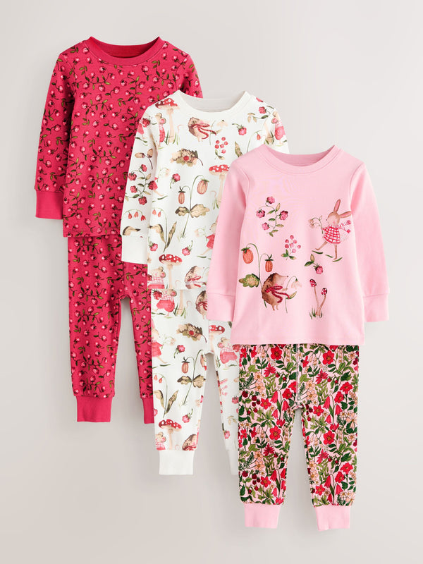 Red/Pink Floral Applique Snuggle Pyjamas 3 Pack (9mths-9yrs)