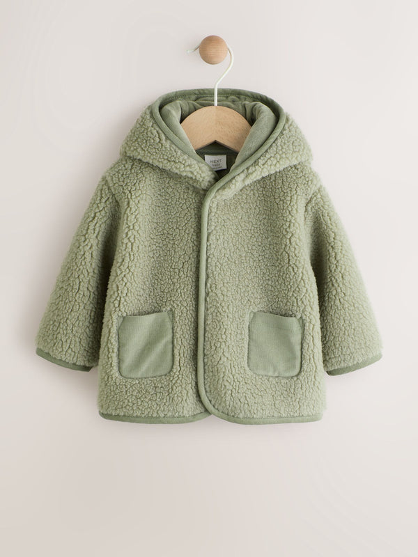 Sage Green Hooded Baby Borg Jacket (0-18mths)