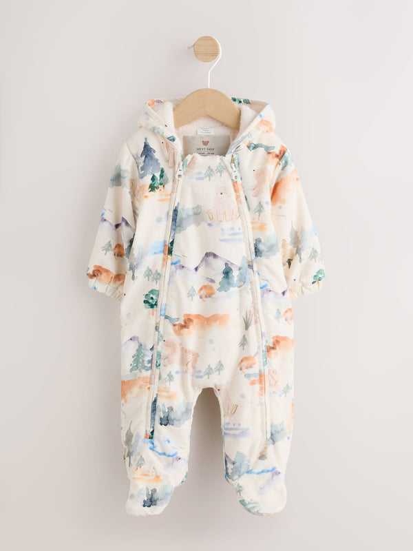 Blue Woodland Animal Printed Cord Baby Pramsuit (0mths-2yrs)