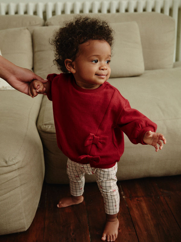 Red/White Bow Print Cosy Baby Sweatshirt And Leggings 2 Piece Set