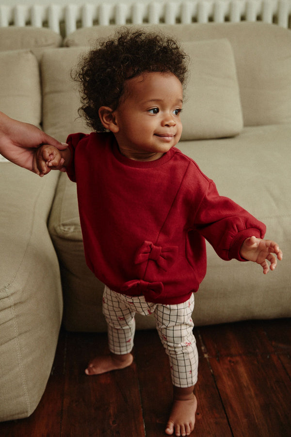 Red/White Bow Print Cosy Baby Sweatshirt And Leggings 2 Piece Set