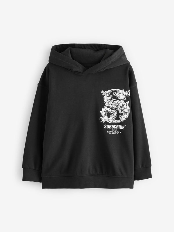 Black Subscribe Back Print Graphic Hoodie (3-16yrs)