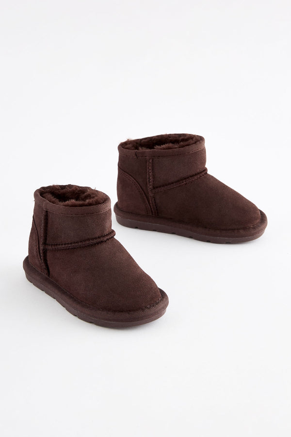 Brown Mini Suede Pull On Ankle Boots