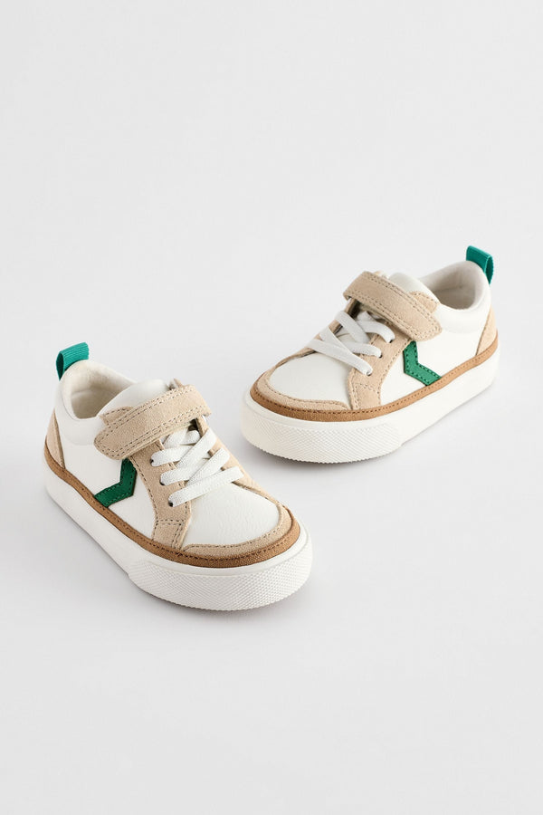 White/Green Wide Fit (G) Touch Fastening Chevron Trainers