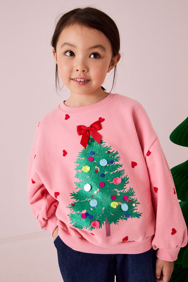 Pink Embellished Christmas Sweatshirt (3-16yrs)