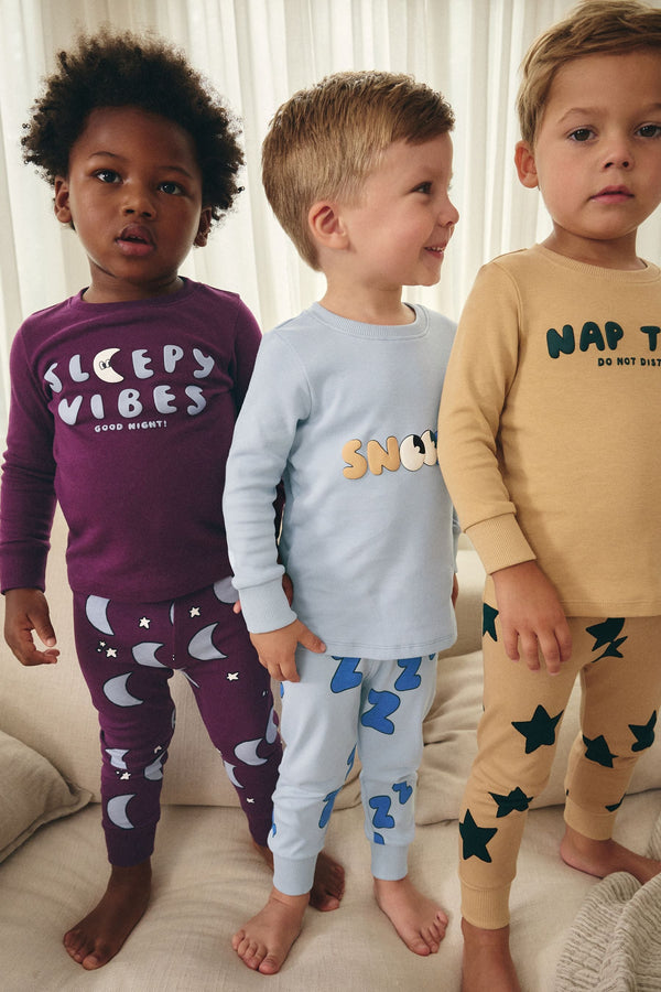 Blue/Stone Snuggle 100% Cotton Pyjamas 3 Pack (9mths-8yrs)