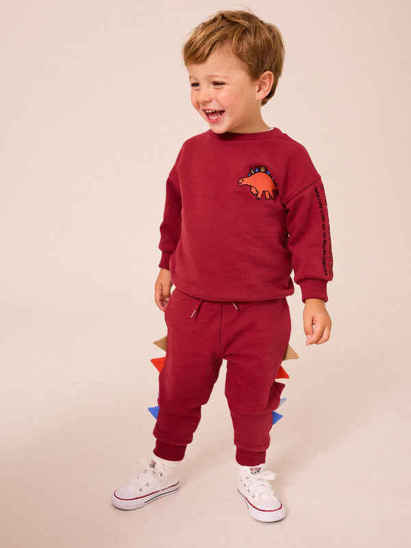 Burgundy Red Dinosaur Spikes Crew Sweatshirt And Joggers Set (3mths-7yrs)