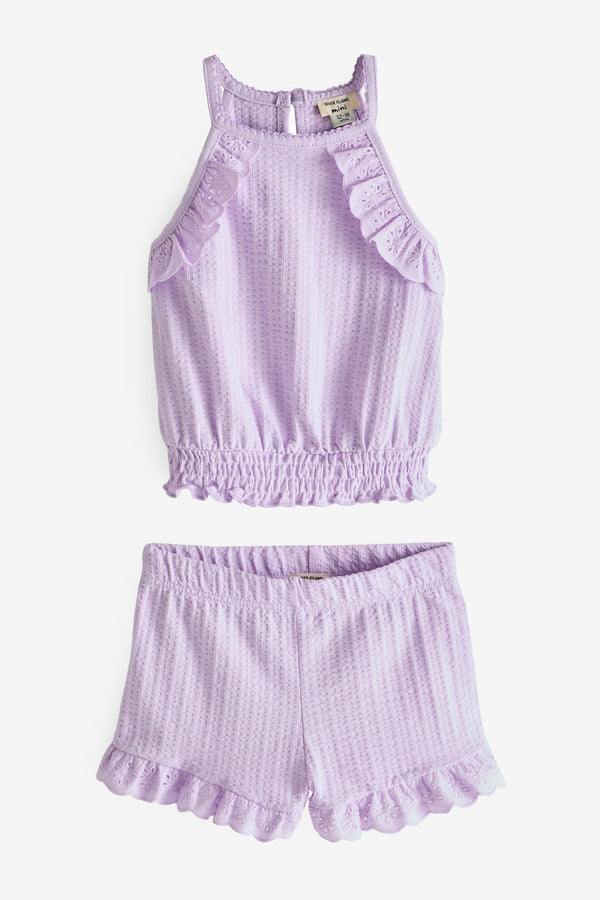 River Island Girls Broderie Top and Shorts Set