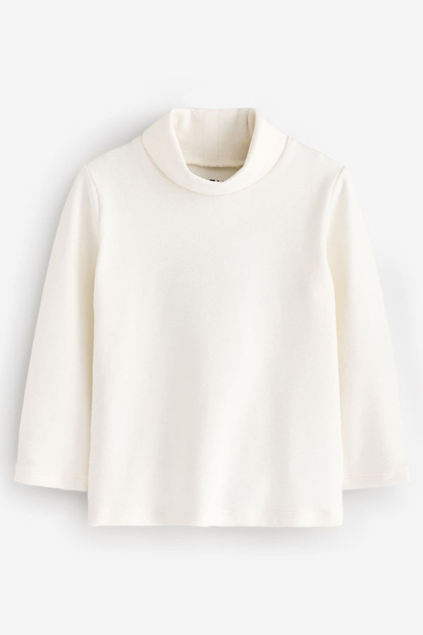 Cream Brushed Long Sleeve Roll Neck Top (3mths-7yrs)