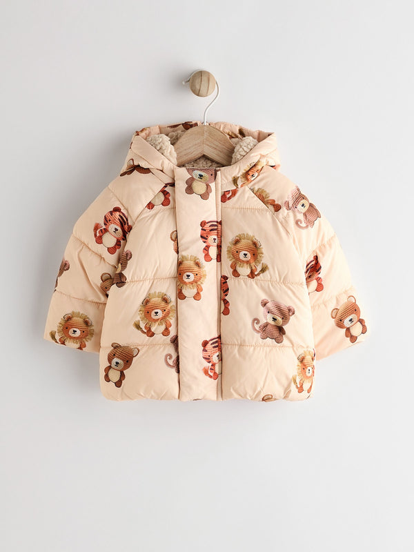 Cream Bear Print Baby Puffer Coat (0mths-2yrs)