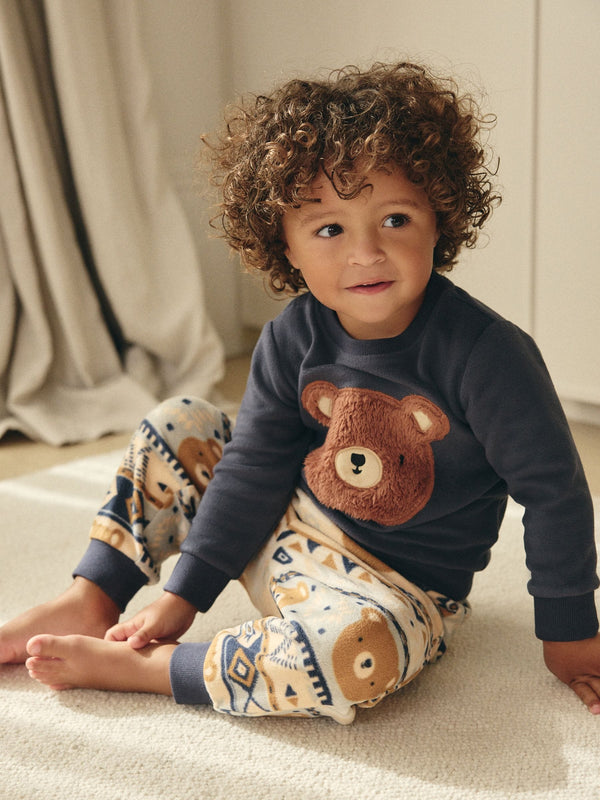 Brown/Cream Bear Single Cosy Fleece Pyjamas (9mths-8yrs)