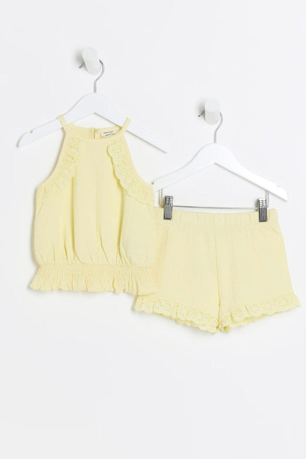 River Island Girls Broderie Top and Shorts Set