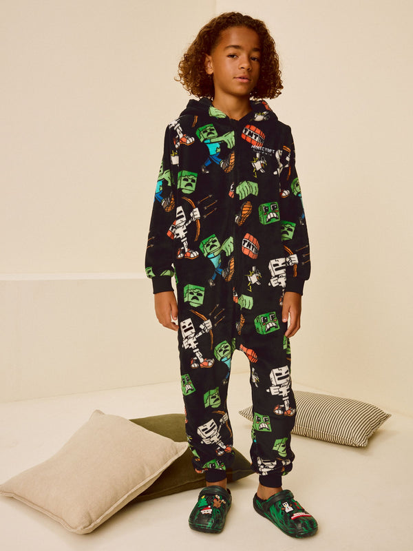 Black/Green Minecraft Fleece All-In-One (5-14yrs)