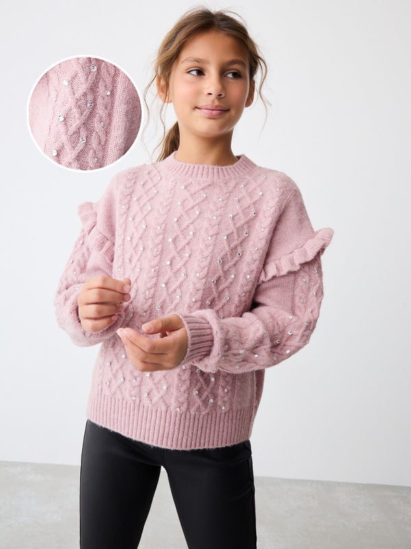 Baker by Ted Baker Frill Shoulder Diamante Knit Jumper