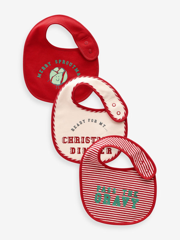 Red Christmas Baby 100% Cotton Bibs 3 Pack