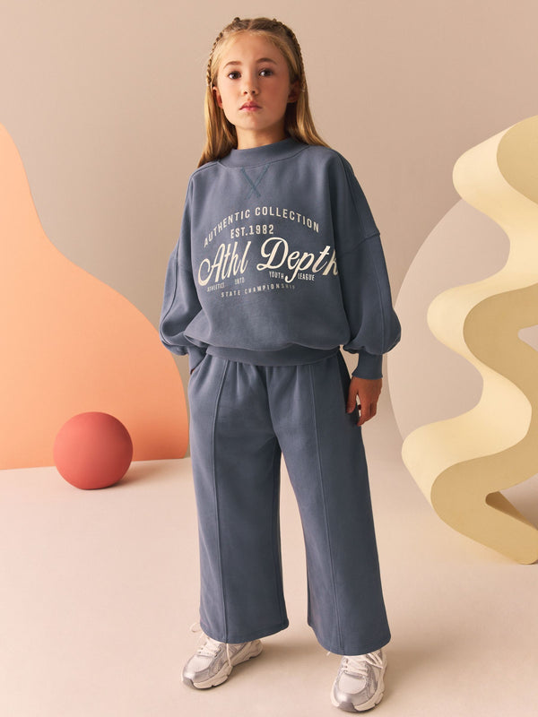 Blue Slogan Sweatshirt And Wide Leg Joggers Set (3-16yrs)