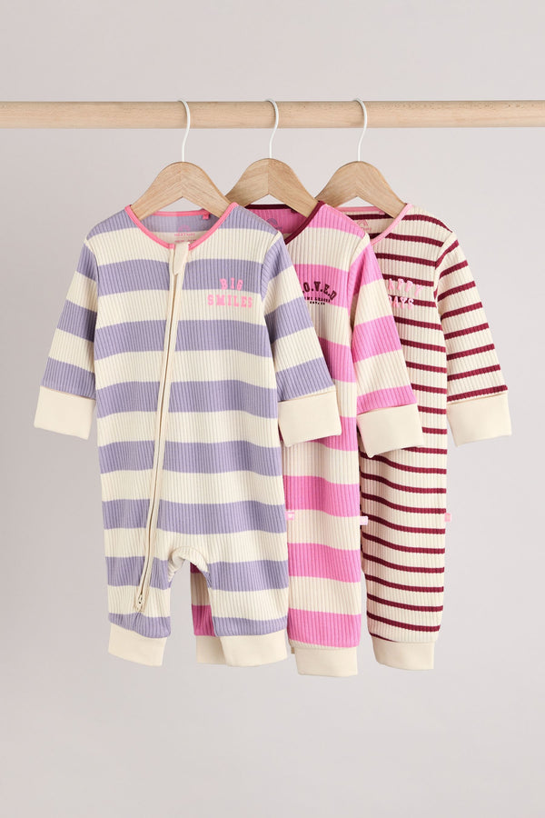 Pink/Purple Baby Two Way Zip Footless Sleepsuits 3 Pack (0mths-3yrs)