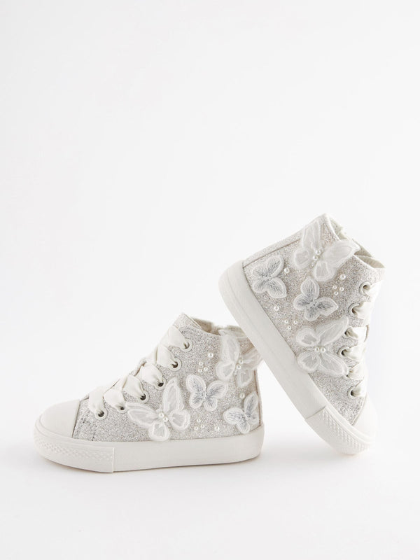 Butterfly Glitter Lace-Up High Top Trainers