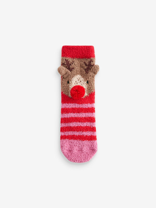 Red/Pink Reindeer Christmas Cosy Ankle Socks