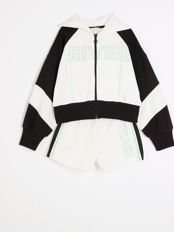 River Island Cream RI Active Zip 100% Cotton Thru and Shorts Set