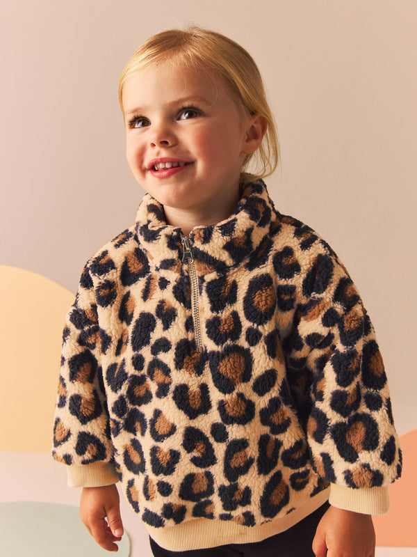 Animal Print Borg Fleece Half Zip Top (3mths-7yrs)