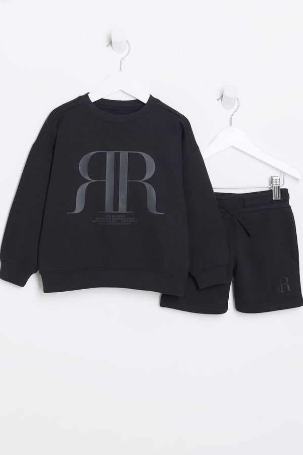 River Island Black Boys Sweat And Short Set