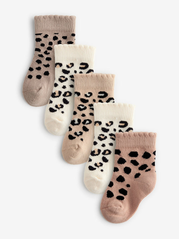 Neutral animal print Baby Socks 5 Pack (0mths-2yrs)