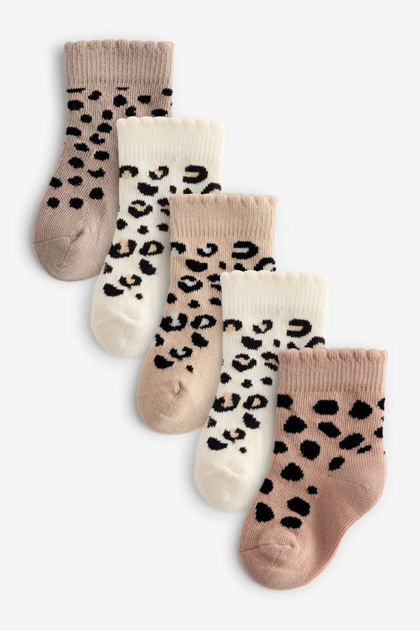 Neutral animal print Baby Socks 5 Pack (0mths-2yrs)