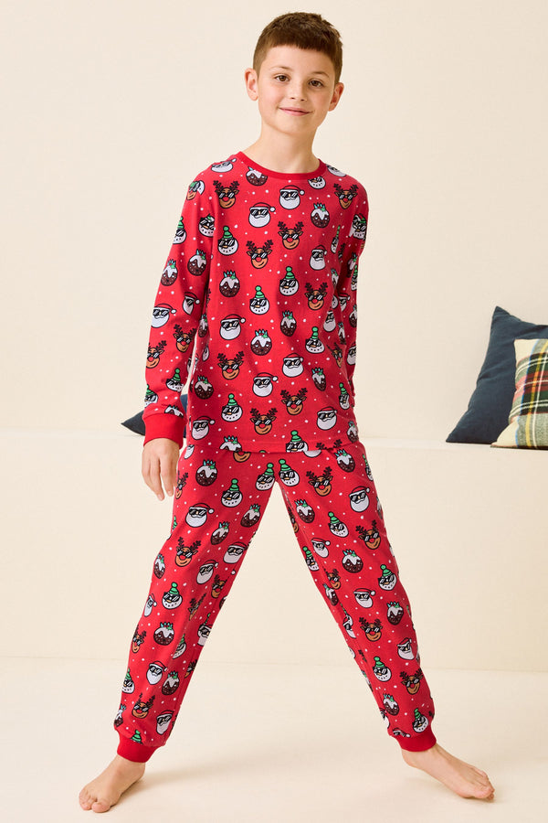 Red Christmas Character Single Long Sleeve 100% Cotton Pyjamas (3-16yrs)