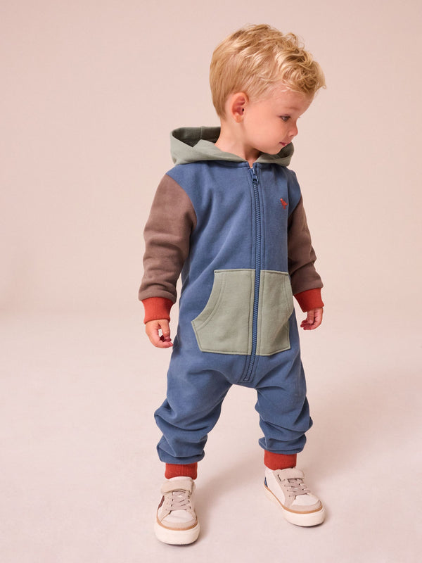 Blue Colourblock Dinosaur Spike All-In-One (3mths-7yrs)