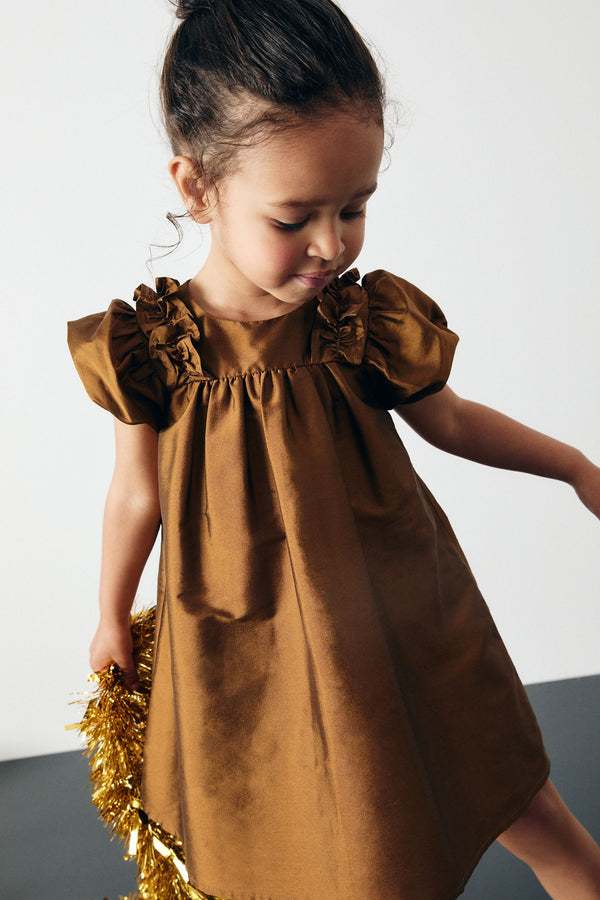 Olive Green Taffeta Ruffle Party Dress (3mths-8yrs)