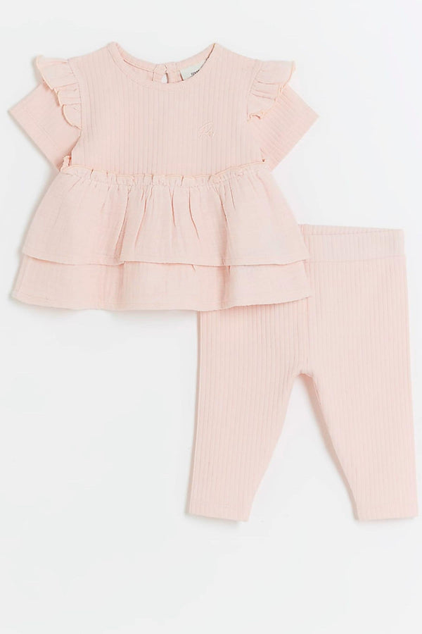 River Island Pink Baby Girls Double Peplum Set