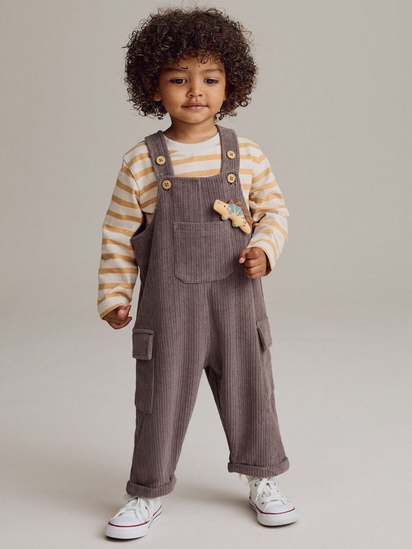 Mink Brown Corduroy Dungarees & Long Sleeve T-Shirt Set (3mths-7yrs)