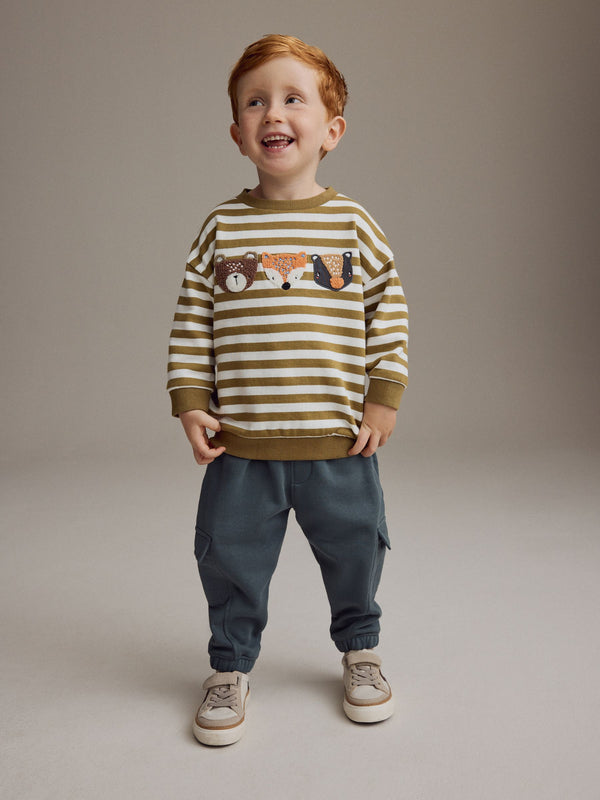 Green/Ecru Stripe Sweatshirt and Utility Joggers 2 Piece Set (3mths-7yrs)