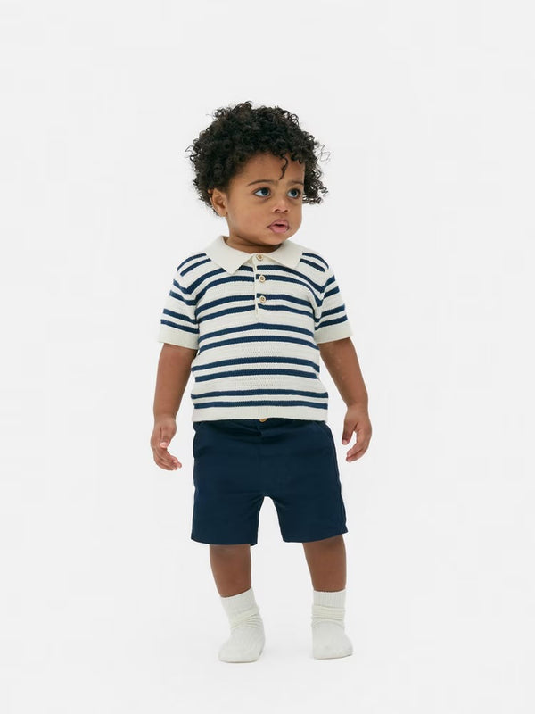 Primark navy knitted stripe shorts set