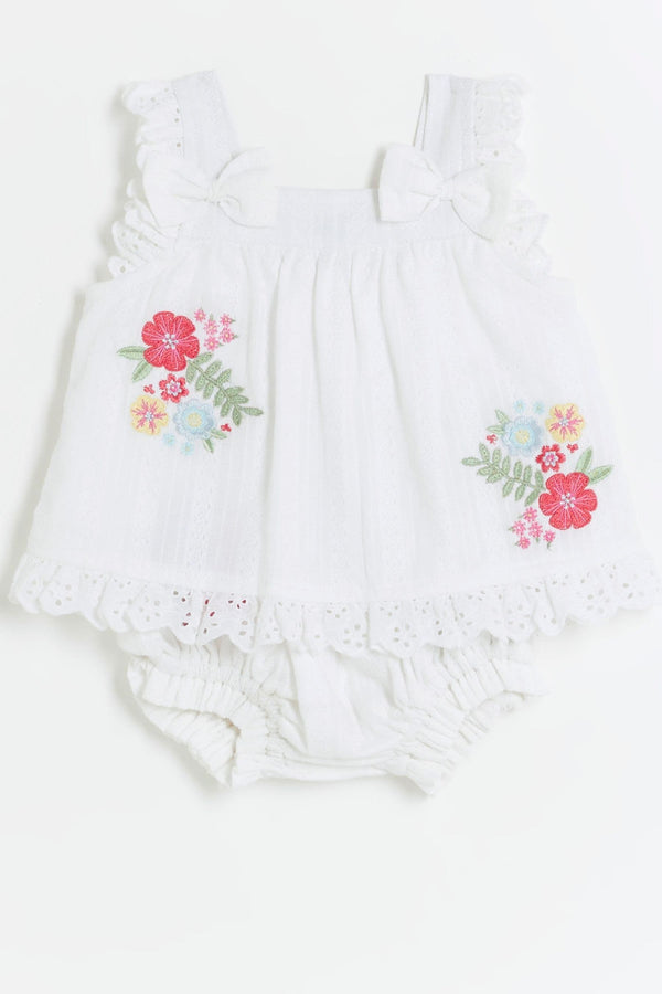 River Island Baby Girls 100% Cotton Smocked Embroidered Set