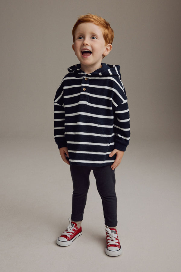 Navy/White Stripe Long Sleeve 100% Cotton Hoodie and Leggings Set (3mths-7yrs)