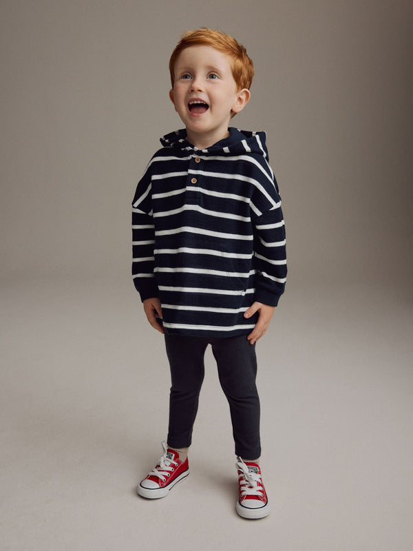 Navy/White Stripe Long Sleeve 100% Cotton Hoodie and Leggings Set (3mths-7yrs)