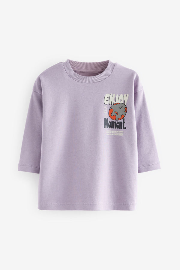 Lilac Purple Long Sleeve Back Print 100% Cotton T-Shirt (3mths-7yrs)