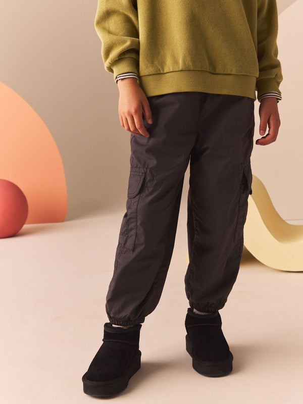 Charcoal Grey Lined 100% Cotton Parachute Cargo Trousers (3-16yrs)