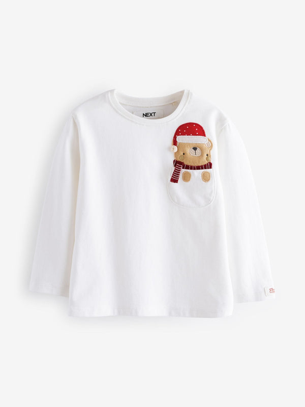 Ecru Christmas Bear 100% Cotton Long Sleeve T-Shirt (3mths-7yrs)