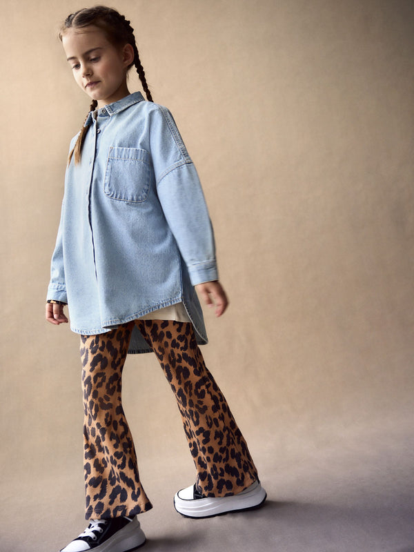 Animal Flare 100% Cotton Leggings And Denim Shirt Set (3-16yrs)