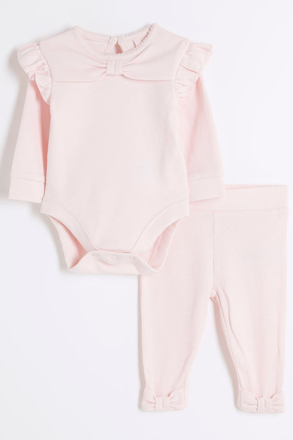 River Island Pink Baby Girls Bow Body And Leggings Set