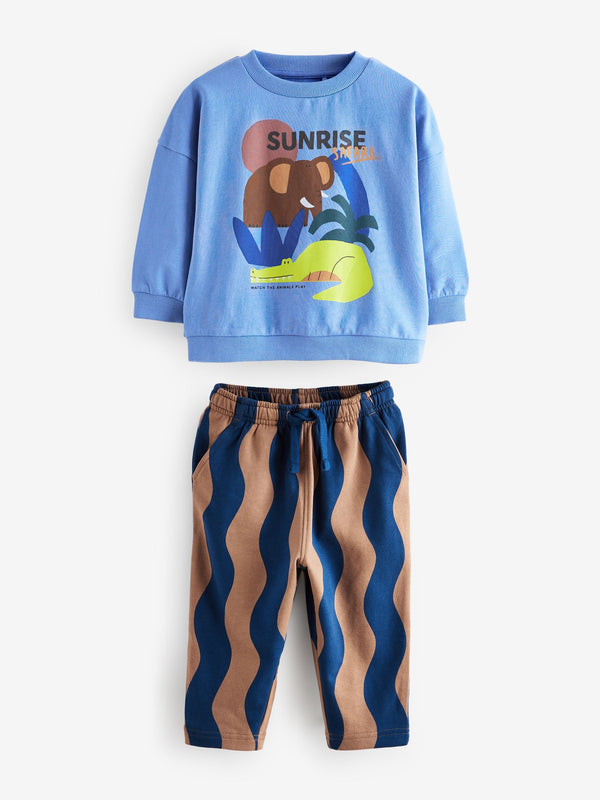 Blue Safari Long Sleeve Top and Joggers Set (3mths-7yrs)