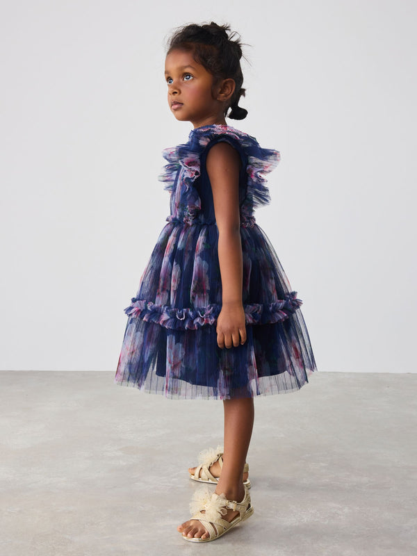 Baker by Ted Baker Floral Crinkle Mesh Frill Dress