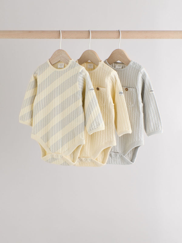 Grey/Cream Baby Long Sleeve Bodysuits 3 Pack (0mths-2yrs)