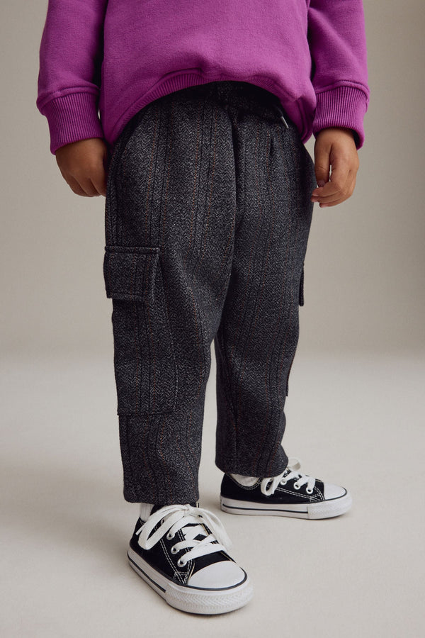 Charcoal Grey And Navy Blue Patterned Cargo Pocket Jersey Joggers (3mths-7yrs)