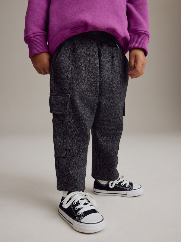 Charcoal Grey And Navy Blue Patterned Cargo Pocket Jersey Joggers (3mths-7yrs)